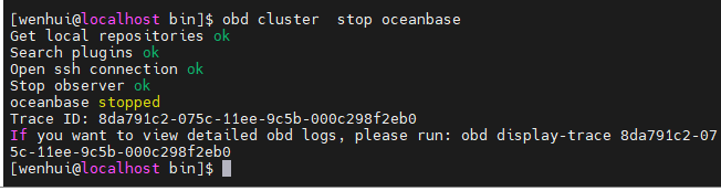  obd cluster stop oceanbase